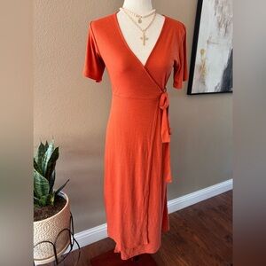 Midi ribbed wrap dress in rust, spring & summer dress